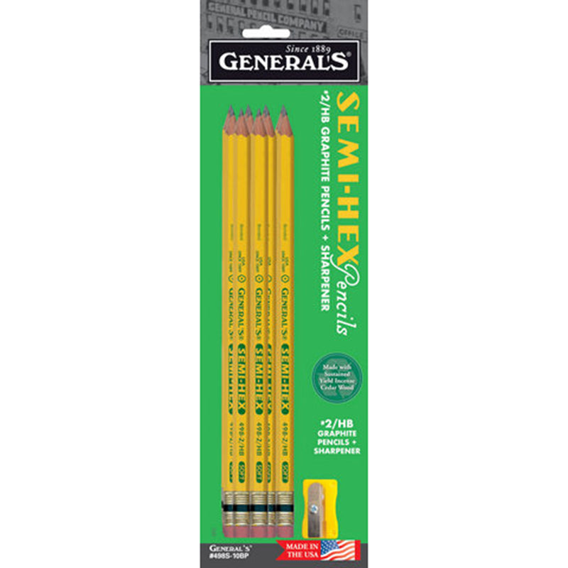 General's Semi-Hex HB 2 Drawing Pencils Set of 10 plus Sharpener Sketching & Drawing Pencils Art Nebula