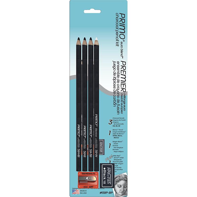 General Pencil Primo Euro Blend Charcoal Pencil Kit Set Charcoal & Graphite Art Nebula
