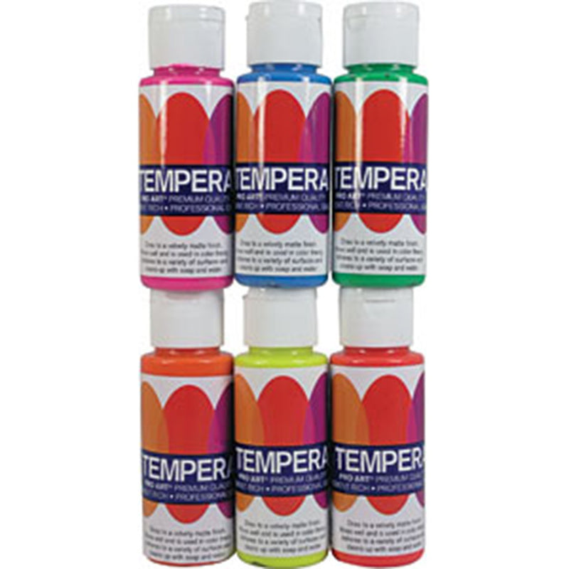 Pro Art Fluorescent Colors 2 fl. oz. (60 ml) Liquid Tempera 6 Color Set Tempera Art Nebula