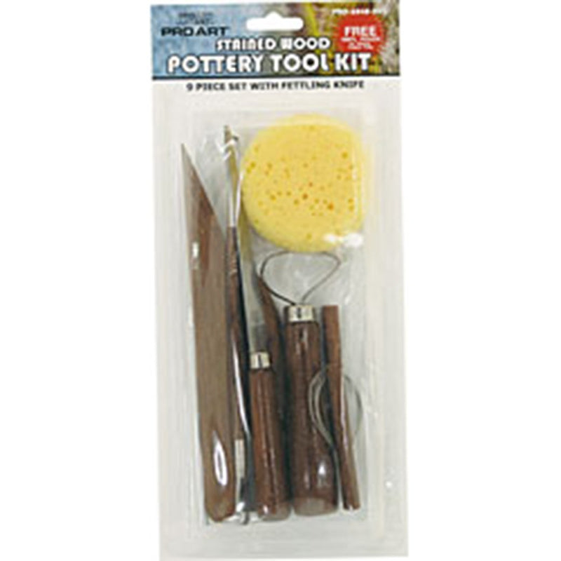 Pro Art Stained Wood Handle Pottery Tool Kit with Fettling Knife 9 Piece Set Sculpting Art Nebula