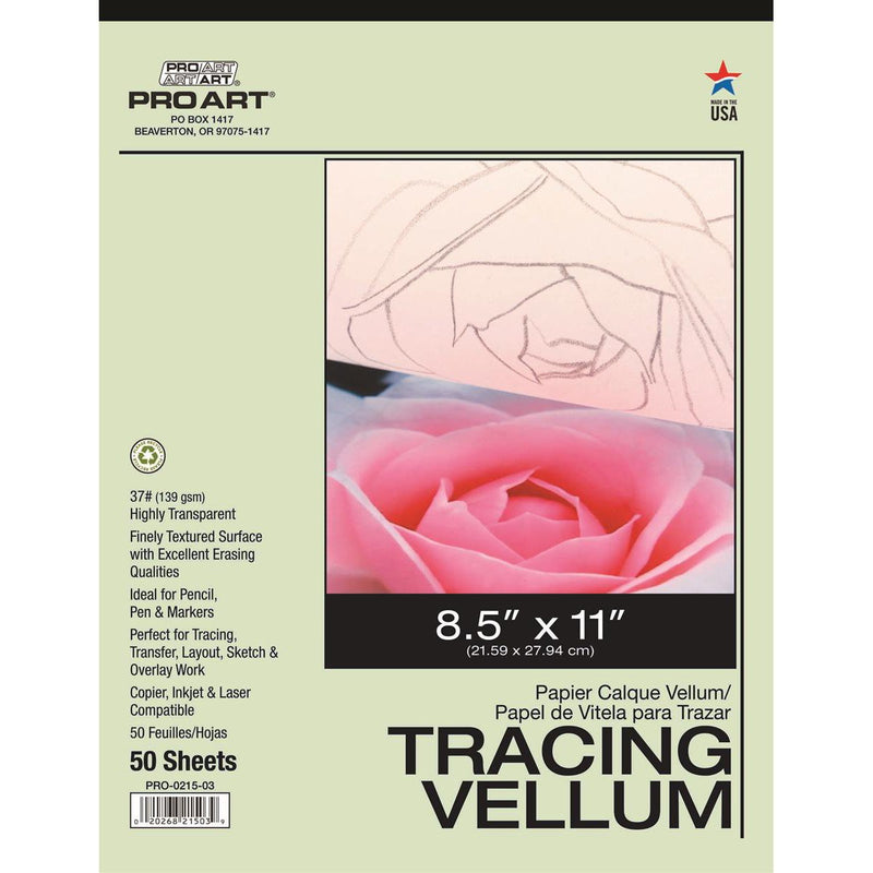 Pro Art Tracing Paper Vellum Pad 37lb, 8 12 x 11" Tracing Pads & Rolls Art Nebula