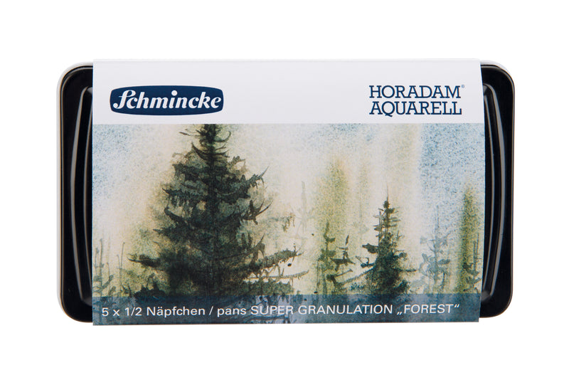 Schmincke Horadam Super Granulation Set - Forest (5 x 1/2 pans + brush) Watercolor Paint Art Nebula