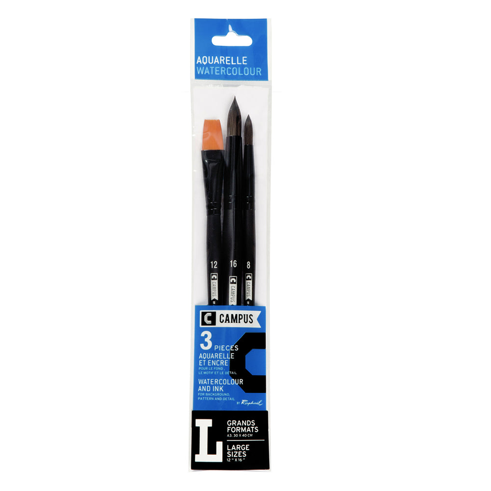 Campus Aquarell-Pinsel Set – 3-teiliges Samt-Pinselset Für Wasserfarben In Schwarz & Gold