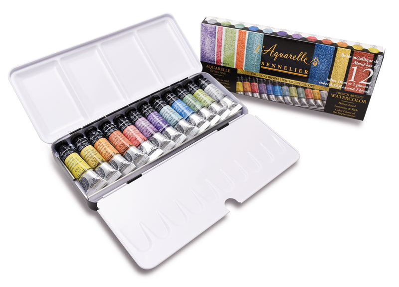 Sennelier Artist Watercolor Iridiscent Colors - 12 Tubes and 1 brush Watercolor Paint Art Nebula