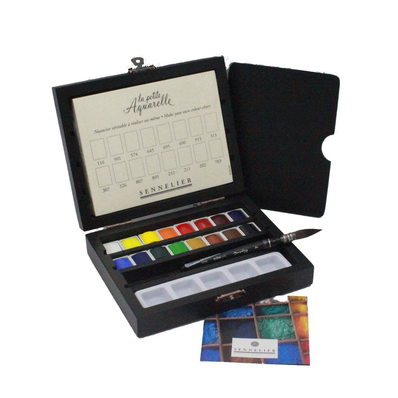 Sennelier La Petite Aquarelle Wooden Box with 16 Half Pans Watercolor Paint Art Nebula