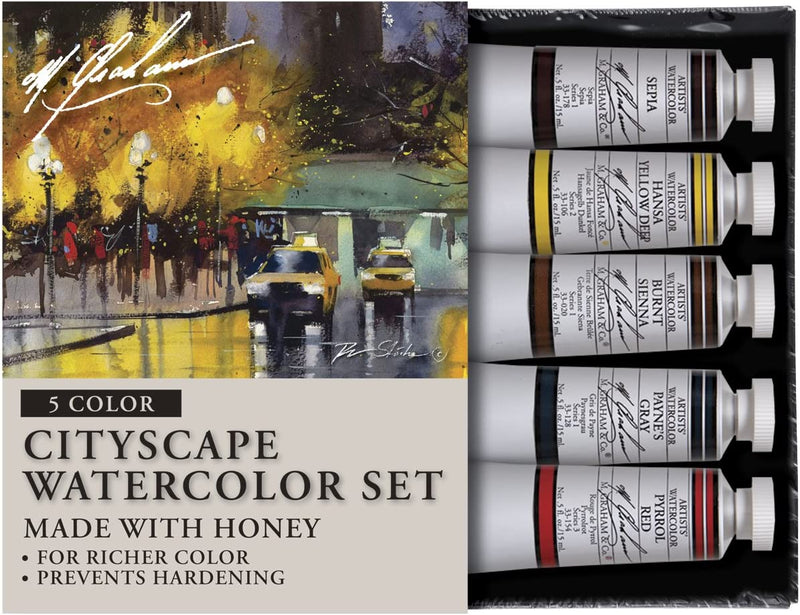 M. Graham & Co. Cityscape 0.5 oz (15 ml) Artists' Watercolor 5 Color Set Watercolor Paint Art Nebula