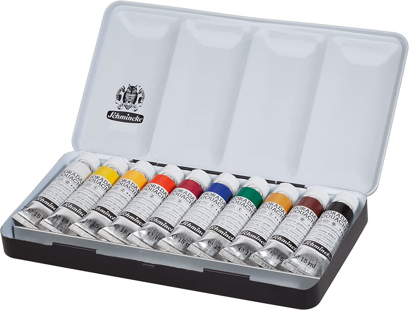 Schmincke Horadam Gouache - Metal Set 10 x 15ml Watercolor Paint Art Nebula