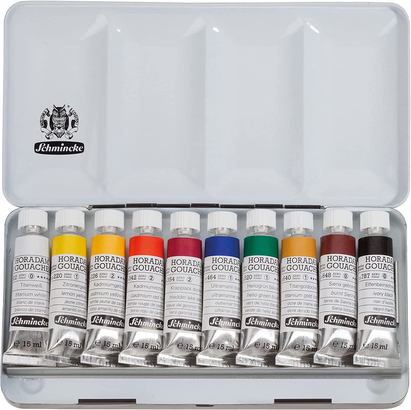 Schmincke Horadam Gouache - Metal Set 10 x 15ml Watercolor Paint Art Nebula