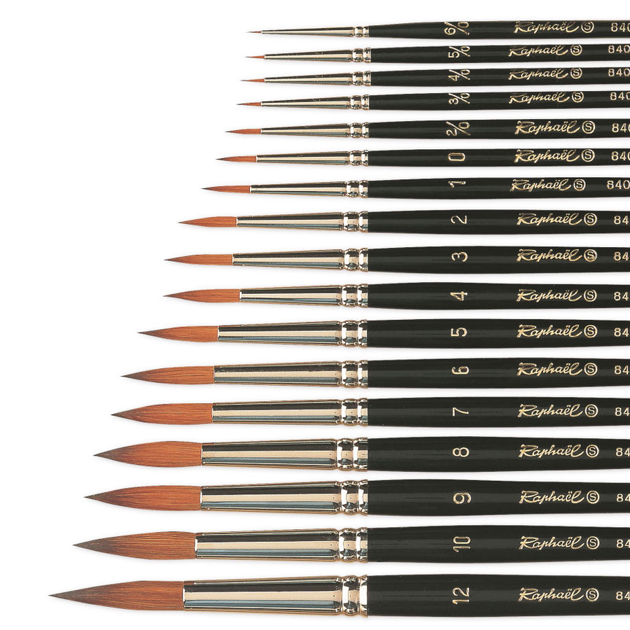 Pennello Raphael serie 8404, kolinsky rosso sabbia, set di 3 pezzi, misura 3/0, 2/0. 0 (Raphael Francia) + DAVINCI 373