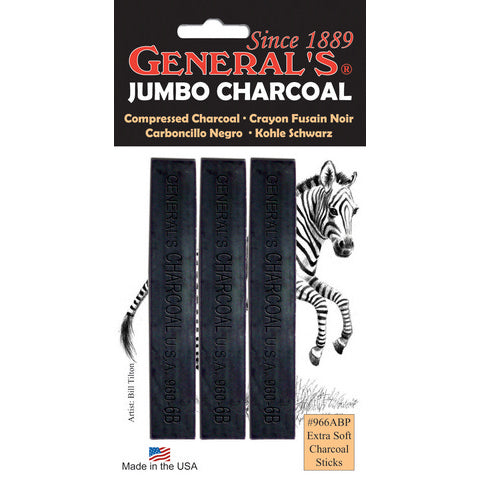 General Pencil Compressed Charcoal Jumbo Stick Set 3pcs Charcoal & Graphite Art Nebula