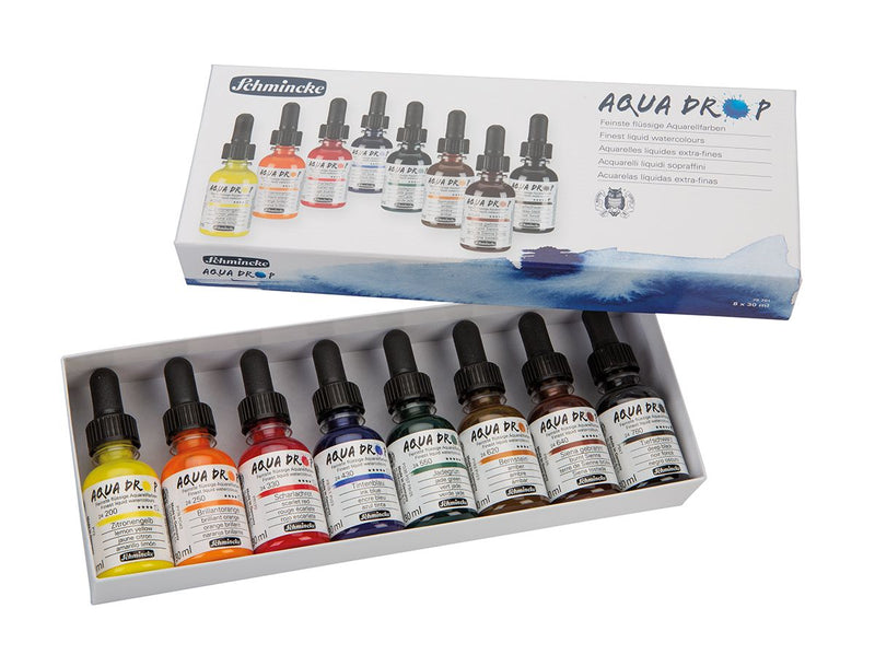 Schmincke Aqua Drop - 8-color set 30ml Pipette Bottle Watercolor Paint Art Nebula