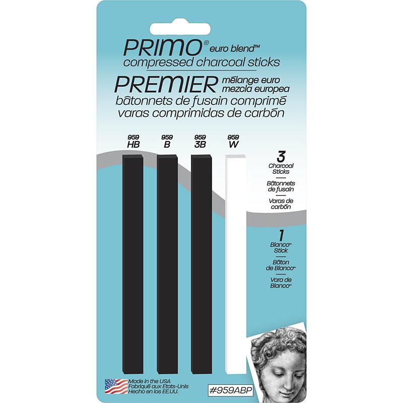 General Pencil Primo Euro Blend Compressed Charcoal Stick 4 Piece Set Charcoal & Graphite Art Nebula