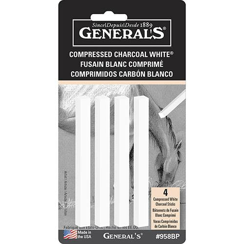General Pencil White Extra Smooth Compressed Charcoal Stick 4 Piece Set Charcoal & Graphite Art Nebula