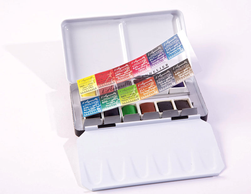 Sennelier Artist Watercolour 12 Half pans Metal Pocket Box Watercolor Paint Art Nebula