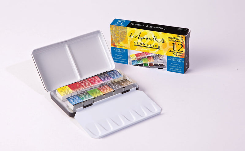 Sennelier Artist Watercolour 12 Half pans Metal Pocket Box Watercolor Paint Art Nebula