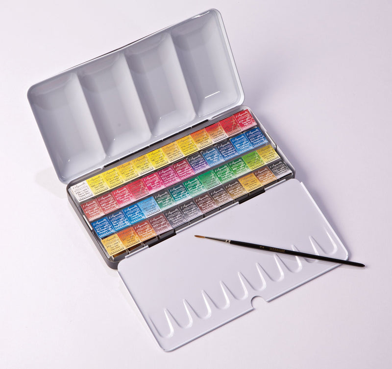 Sennelier Watercolour : Travel Box Set Of 14 Half Pans & Brush