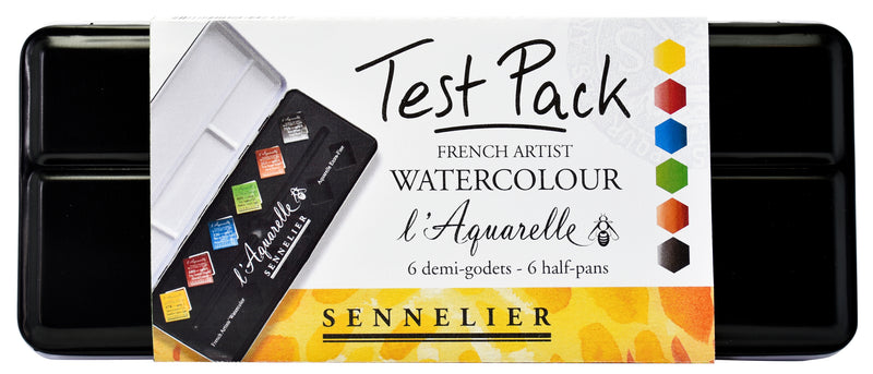 Sennelier 6 Artist watercolour half pans + 6 empty compartments - Test Pack Watercolor Paint Art Nebula