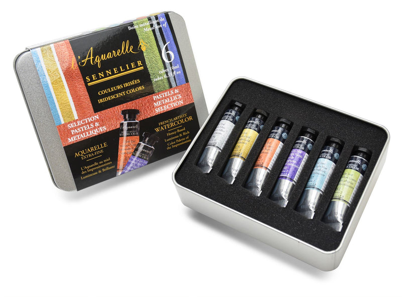 Sennelier Artist Watercolor Iridescent Pastel and Metallics Selection - 6 color 10ml tube Watercolor Paint Art Nebula