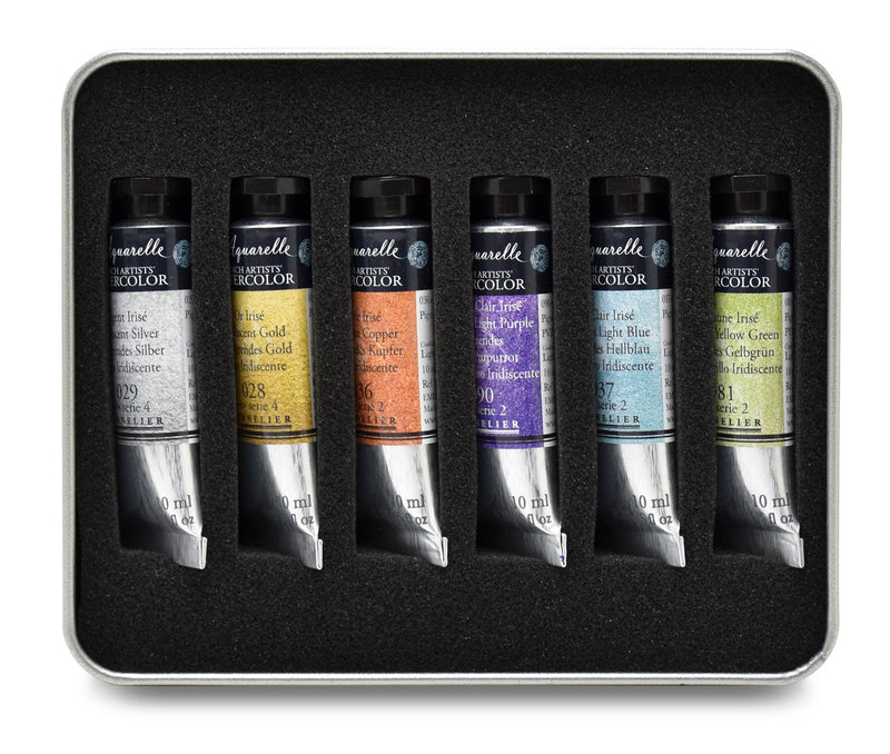 Sennelier Artist Watercolor Iridescent Pastel and Metallics Selection - 6 color 10ml tube Watercolor Paint Art Nebula