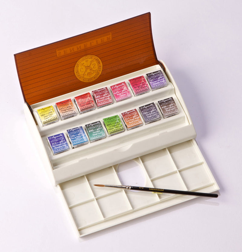 Sennelier Artist Watercolour Travel box - 14 half pans + 1 sable brush Watercolor Paint Art Nebula