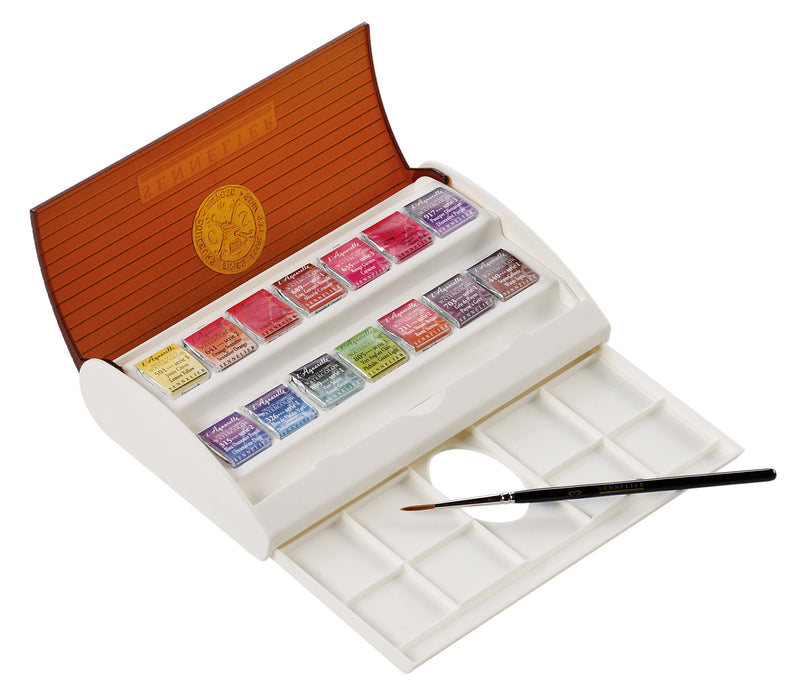 Sennelier Artist Watercolour Travel box - 14 half pans + 1 sable brush Watercolor Paint Art Nebula