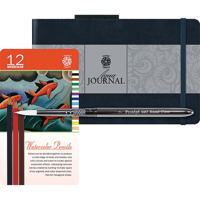 Pentalic Aqua Journal Watercolor Pencil Set & Brush Value Pack Sketchbooks & Journals Art Nebula