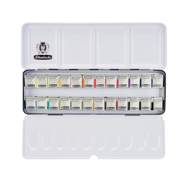 Schmincke Akademie Aquarell - Metal set with printed cover with 24 x 1/2 pans (Limited Edition) Watercolor Paint Art Nebula