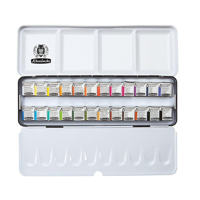 Schmincke Akademie Watercolour Metal Set - 24 Half Pans Watercolor Paint Art Nebula