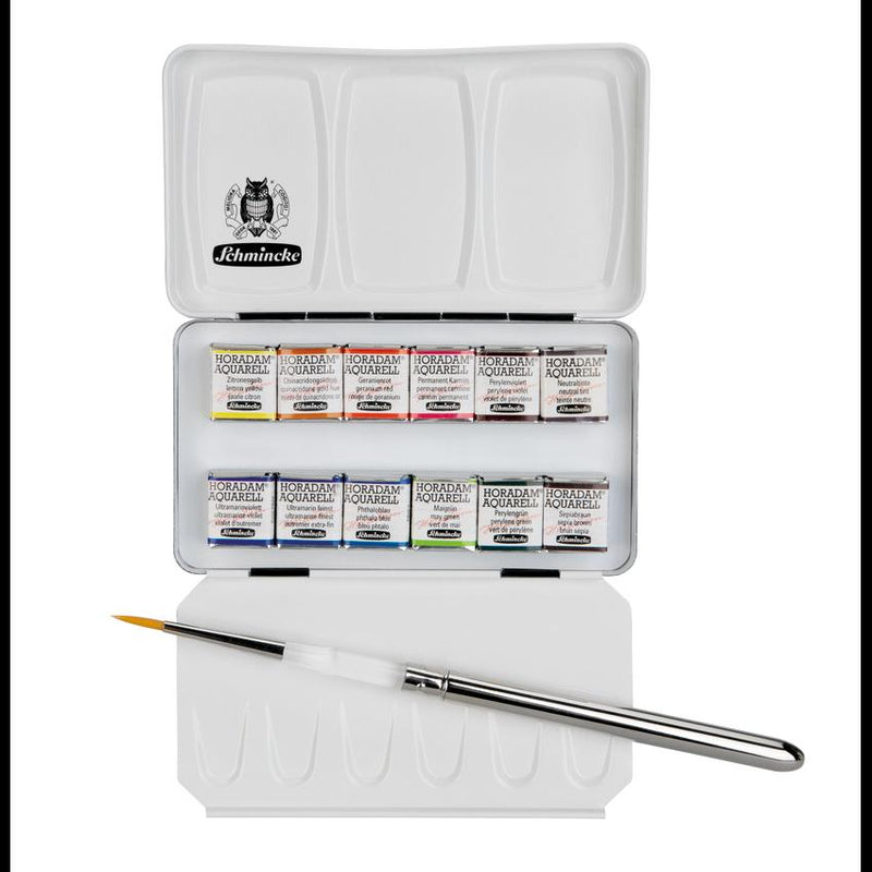 Schmincke Horadam Artist Big Cardboard Set - 12 Half Pans with brush + accessories (LIMITED EDITION) Watercolor Paint Art Nebula