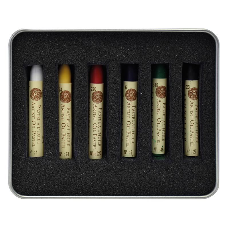 Sennelier Soft Pastel Test Pack - 6 Bâtons : Blanc, Jaune, Rouge, Bleu, Vert, Noir