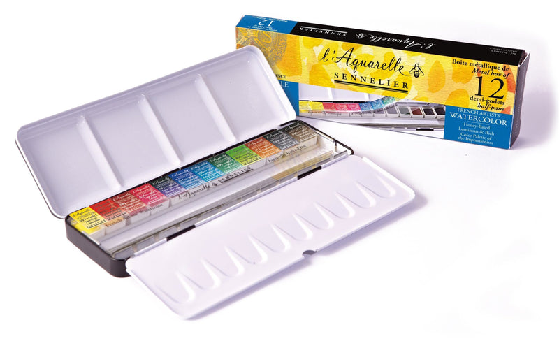 Sennelier Artist Watercolour 12 half pans metal box + 12 empty compartments Watercolor Paint Art Nebula