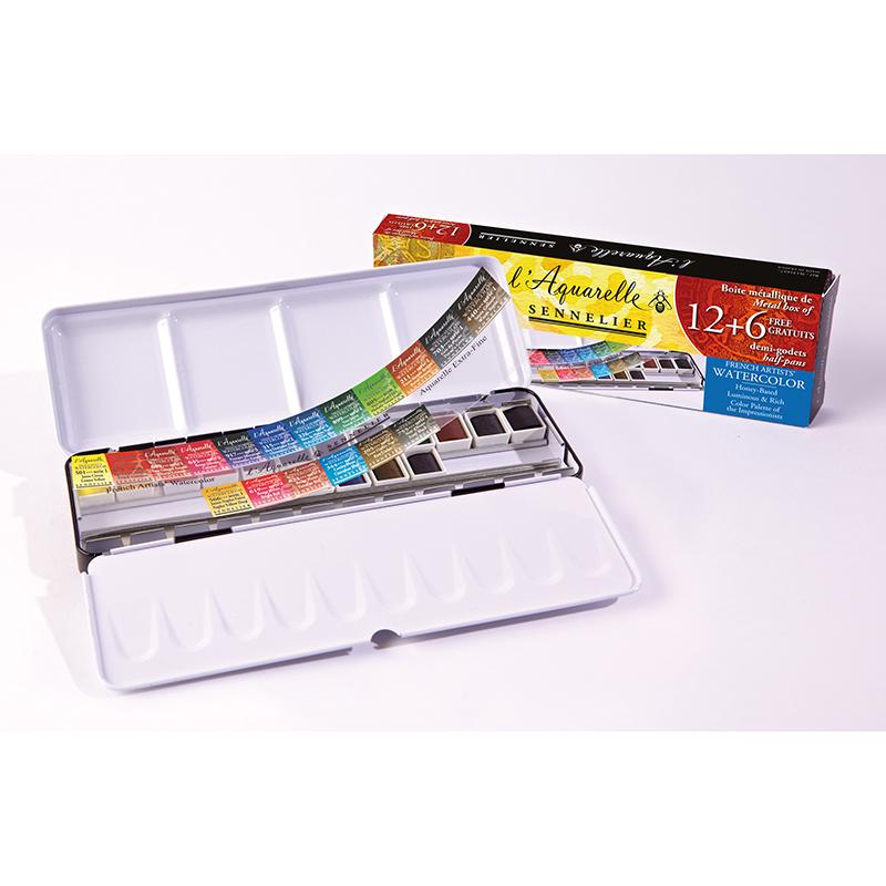 Sennelier Artist Watercolour 12 half pans metal box + 6 Free half pans Watercolor Paint Art Nebula