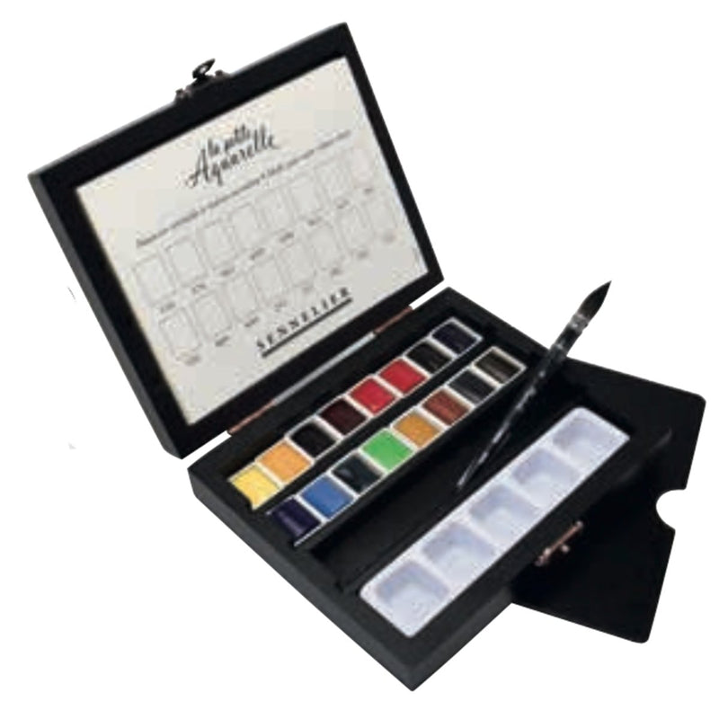 Sennelier La Petite Aquarelle Wooden Box with 16 Half Pans Watercolor Paint Art Nebula