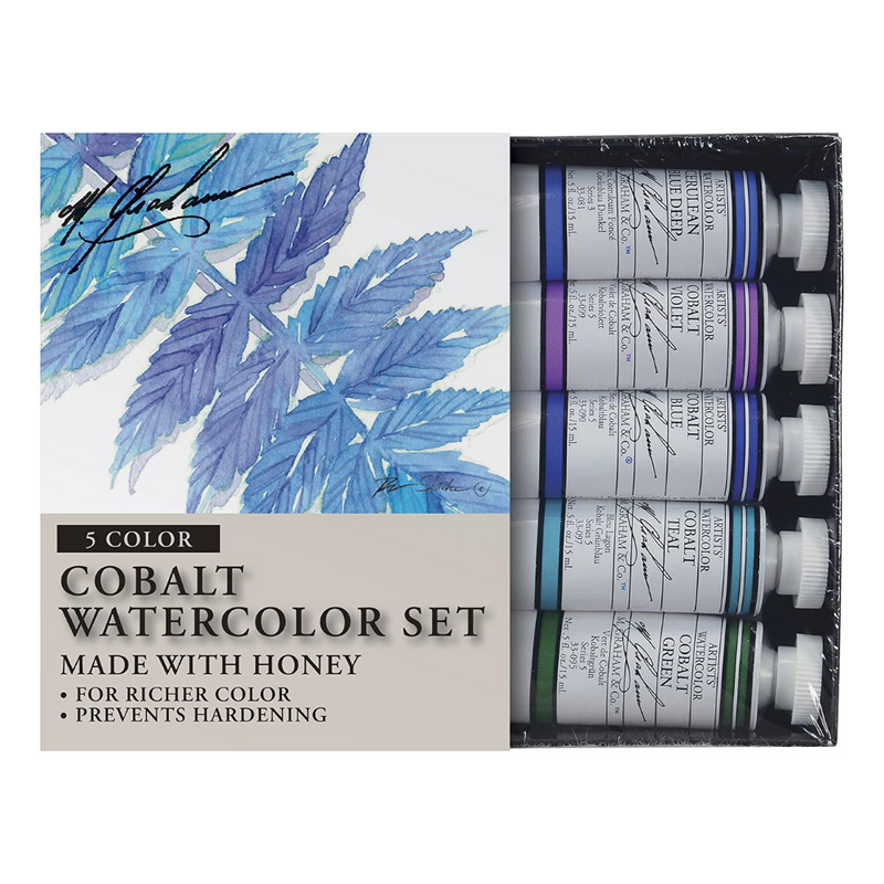 M. Graham & Co. Cobalt Mix Artists' Watercolor Set - 5 Tubes, 15ml each Watercolor Paint Art Nebula