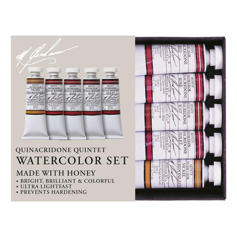 M. Graham & Co. Quinacridone 0.5 oz (15 ml) Artists' Watercolor 5 Color Set Watercolor Paint Art Nebula